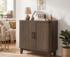 Sideboard Buffet Cabinet with 2 Curved Doors, Adjustable Shelf and Legs Dark Walnut