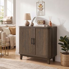 Sideboard Buffet Cabinet with 2 Curved Doors, Adjustable Shelf and Legs Dark Walnut
