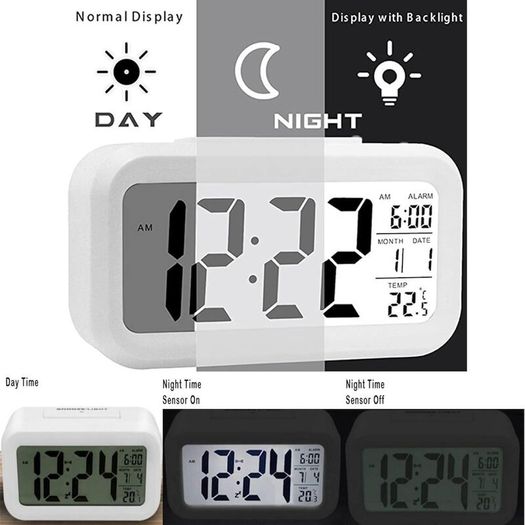 Digital Alarm Clock LED Display with Temperature Big LCD Digit Display Larger LCD Backlit Display Snooze Smart Brightness Sensor for Bedroom Home Office and Travel