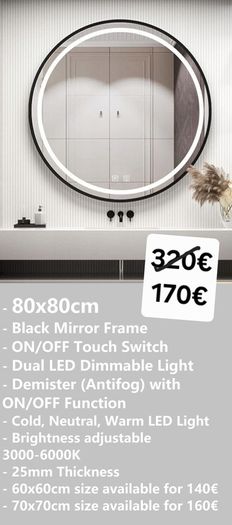 LED Bathroom Mirror 80cm Demister Dual LED