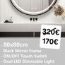 LED Bathroom Mirror 80cm Antifog Defogger Black Frame Image 2