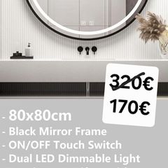 LED Bathroom Mirror 80cm Fog Free Black Frame Dual LED
