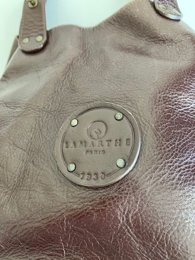 Vintage French Large Dark Brown Leather Bucket Bag