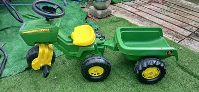 John Deere kids pedal tractor and trailer.