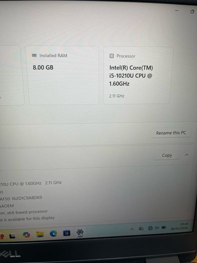 Dell Laptop i5 pro 10gen 8/512 ssd windows 11 pro