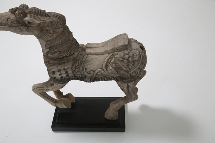 19th Century Antique Carved Wood Carnival Carousel Horse on Plinth