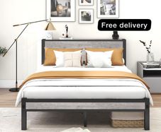 King Size Bed Frame with Storage Wooden Headboard