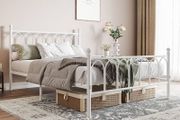 Double Metal Bed Frame 135 x 190 cm with Headboard and Footboard Heavy Duty Foundation,Metal Slat Support,White,