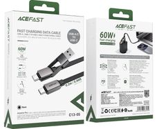 Acefast C13-05 USB-A/USB-C To USB-C 60W Short Zinc Alloy Charging Cable Black