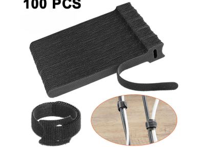 100x Velcro Black Adjustable Reusable Cable Straps