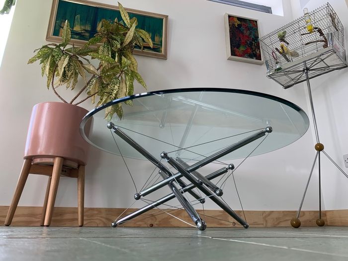 Vintage Mid century modern chrome and glass Theodore Waddell  coffee table