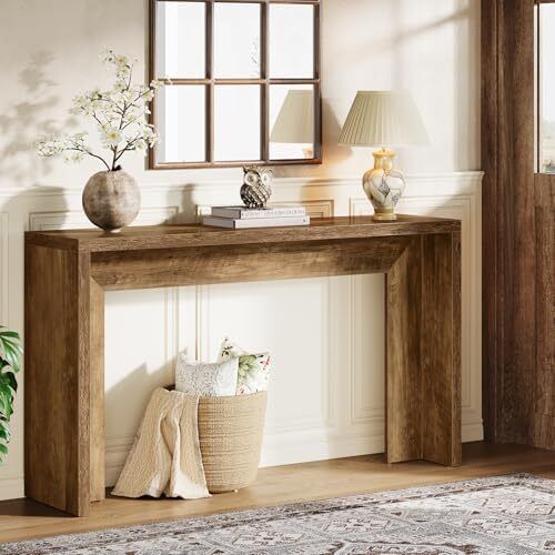 Farmhouse Console Table 140 cm Wooden Sofa Table with Storage for Entrance, Foyer, Hallway, Living Room, Easy Assembly