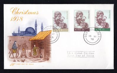 1978 Ireland Christmas : "The Virgin and Child" (Guercino) Commemorative Stamp Illustrated Hibernian First Day Cover (FDC) with Dun Laoghaire steele cancel