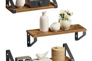 Set of 3, Shelf, 2 Mounting Options, Display Shelf, for Living Room, Kitchen, Study, Bathroom, Rustic Brown and Black