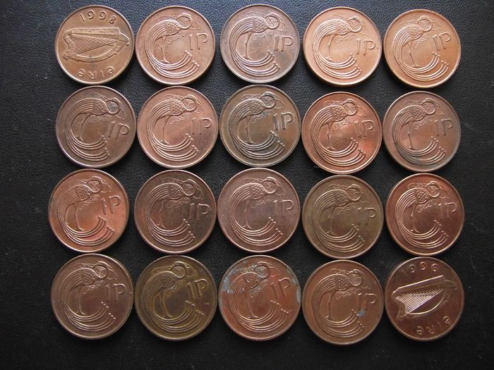 20 Irish 1 penny coins (1980-2000) Nice Condition!