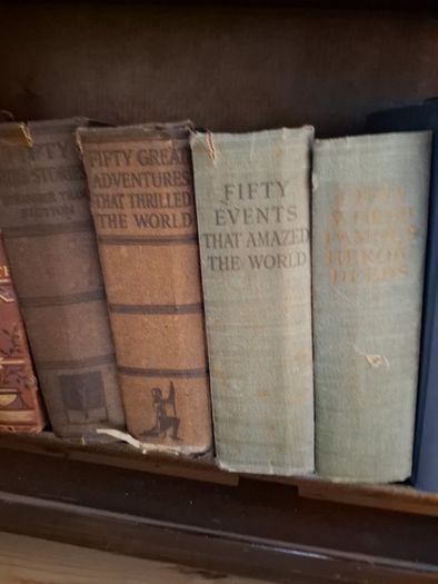 large collection vintage antiquarian books. 4 complete shelves.