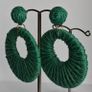 Grass Green Raffia Woven Stud Hollow Out Woven Hoop Earrings Image 6