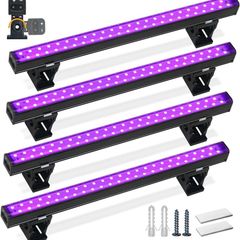 Black UV Light Bar, 10W 1ft USB Black Light, Adjustable LED Blacklight for Fluorescent Poster Glow Party Body Paint, Halloween Decorations, Portable UV Lights for Cabinet (4 Pack)