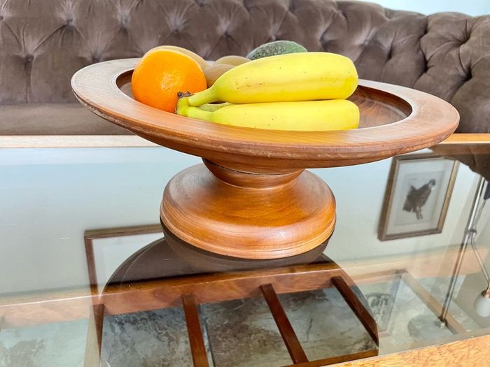 Vintage MCM Wood Fruit Pedestal Bowl Tazza