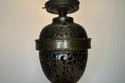 1920s French bronze/brass lamp with glass shade