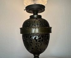 1920s French bronze/brass lamp with glass shade