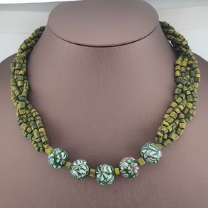 Antique Venetian Style Millefiori & Stripe Glass Beads Necklace
