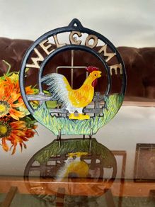 Welcome Antique Cast Iron Entryway Decor Wall Hanging Plaque Rooster