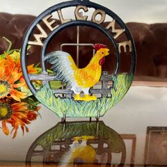 Welcome Antique Cast Iron Entryway Decor Wall Hanging Plaque Rooster