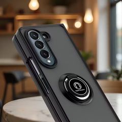 Matte Finish Contrast Color Phone Case with 360 Rotating Ring Holder for Samsung Z Fold 4, Ultra-thin & Durable, High Anti-yellowing Property, Contrast Color Design, 360 Rotating Magnetic Ring Holder.