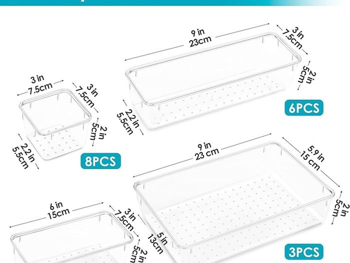 NEW SALE |  25 Pack Desk Drawer Organiser with 4 Size Makeup/Fridge Organiser, Plastic Storage Drawers for Kitchen, Bedroom, Office, Utensils