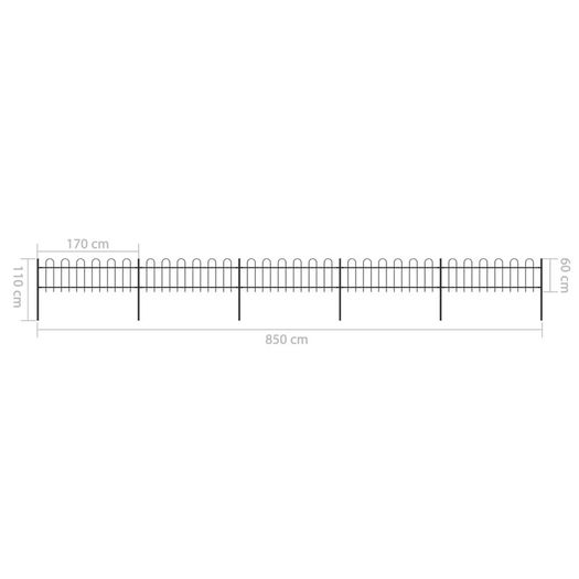 Garden Fence with Hoop Top Steel 8.5x0.6 m Black