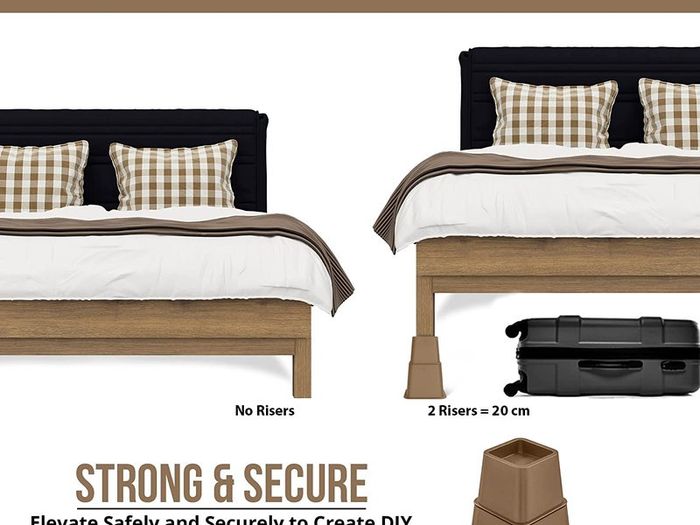 8 Piece Premium Adjustable Furniture Risers (4 High and 4 Short) - Heavy Duty Riser with Strong Space saving - Bed Riser, Table Riser, Chair or Sofa Riser (3 to 8 Inch) - (Brown)