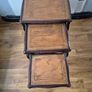 Carved nest of tables with leather top Image 4