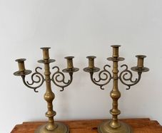 Vintage Pair of Brass 3-arm Candelabras