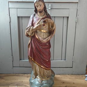 Large, vintage, cast Jesus Sacred Heart statue.