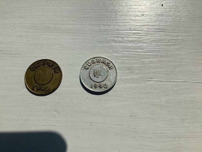 Rare 1940 Curragh Internment Camp Tokens (Set of 2: 1d Brass & 1/- Aluminium)