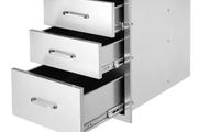 18x23 Inch Outdoor Kitchen Stainless Steel Triple Access BBQ Drawers with Chrome Handle, 18 x23 x 23 Inch