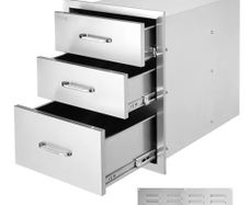 18x23 Inch Outdoor Kitchen Stainless Steel Triple Access BBQ Drawers with Chrome Handle, 18 x23 x 23 Inch