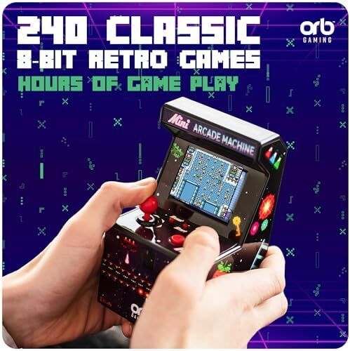 Mini Arcade Machine, 240 Built-In 8-Bit Games, 2.5 Full Colour Screen, 8-Way Joystick, Handheld Retro Games Console