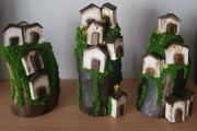 Handcrafted wooden houses on logs!