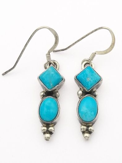 Vintage 925 Sterling Silver & Turquoise Tribal Earrings