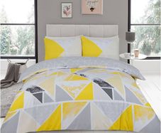 FREE EXPRESS SHIPPING Metalic Marble Duvet Cover Sets, Reversible Triangle Bedding Double Bed Set, Washable Quilt Covers, Ochre/Grey