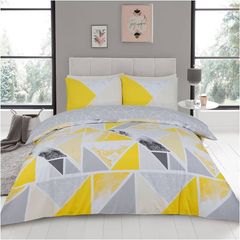 FREE EXPRESS SHIPPING Metalic Marble Duvet Cover Sets, Reversible Triangle Bedding Double Bed Set, Washable Quilt Covers, Ochre/Grey