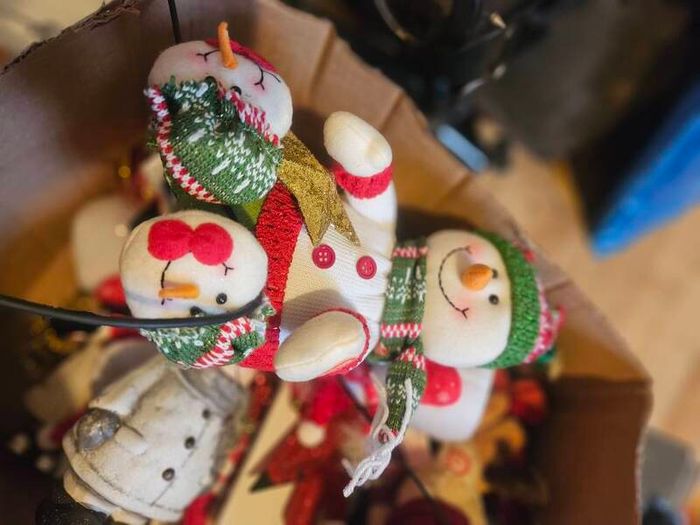 Box of Lovely Christmas Decorations and Santa Globe Lantern