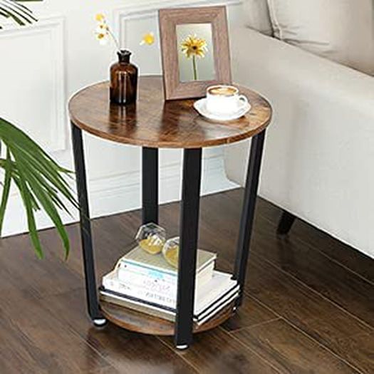 _Round Coffee Table, Sofa Table with Steel Frame, 50 x 50 x 57 cm, Robust, Easy Assembly, Table for Living Room, Bedroom, Industrial Design, Vintage Brown/Black