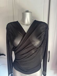 Shein black mesh wrap long sleeve blouse size UK10/12 Perfect condition Postage included