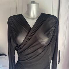 Shein black mesh wrap long sleeve blouse size UK10/12 Perfect condition Postage included