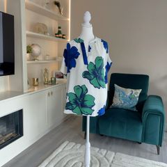 Ladies V-Neck Blue and Green Flower Print Top from Jasper Conran
