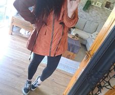 brown removable furnhood jacket with cinch waist