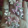 Beautiful earrings for pierced ears in pink tones with rhinestones and enamel. Image 6